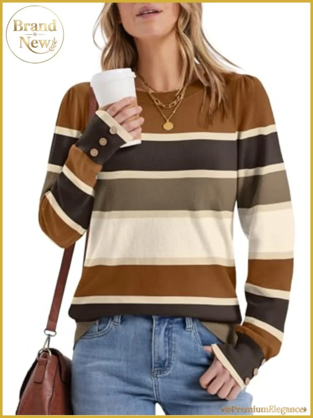 Long Sleeve Button Cuff Knit Pullover Sweater Viscose Nylon Polyester Women's